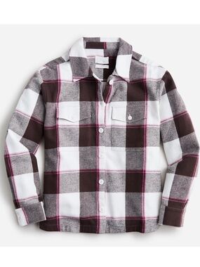 J. Crew Button Up Flannel Shacket in Buffalo Check Pink and Brown